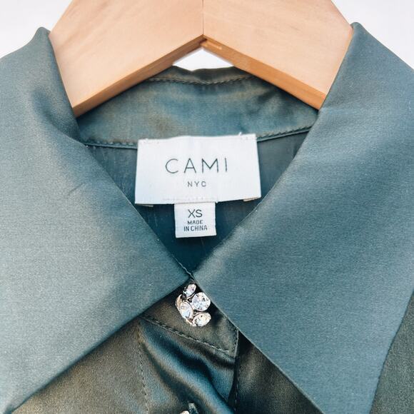 Cami NYC Belkis Charmeuse Silk Bodysuit Blouse Top Pine Satin XS Green - Picture 6 of 10